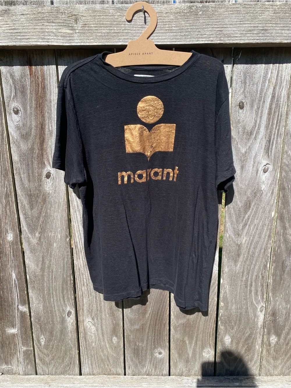 Isabel Marant ETOILE zewel black linen large logo t-shirt bronze